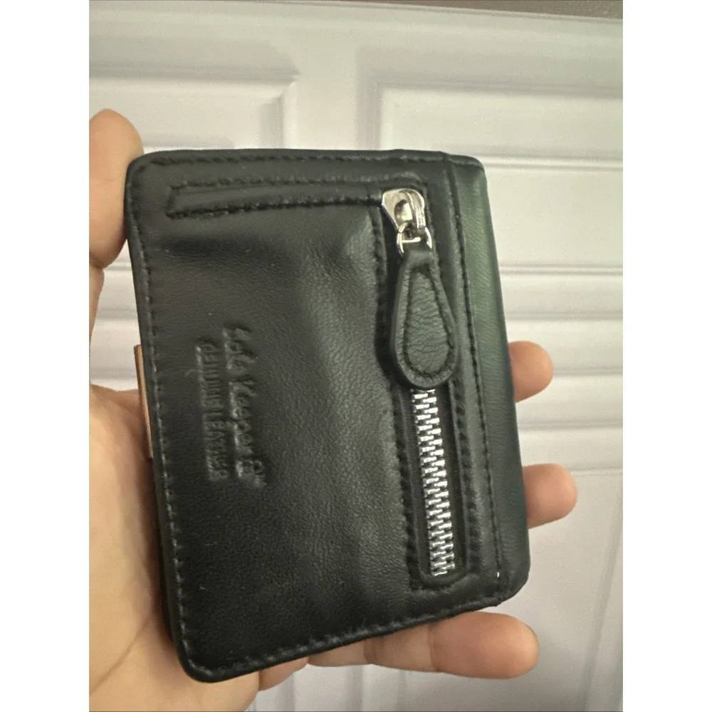 Safe Keeper Genuine Leather Black Mini Bifold Silver Zip. New.